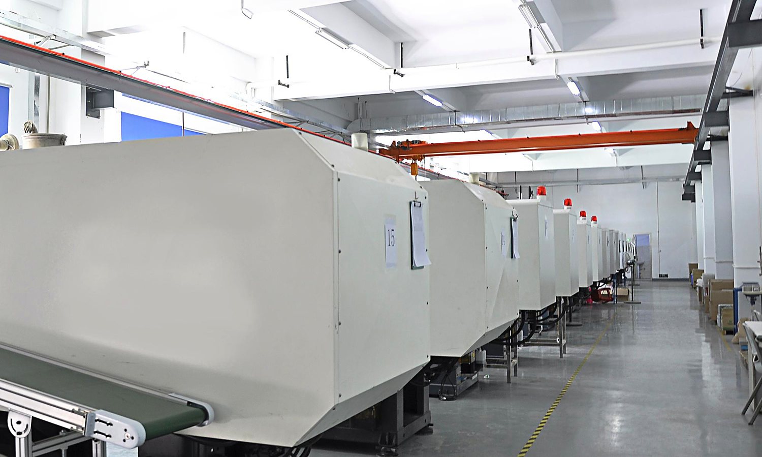 Rows of plastic injection machines at the Jewelives plant